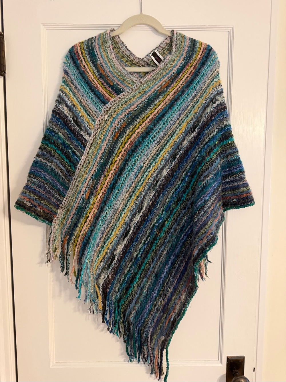 Three Bird Nest Madeleine Multicolor Striped Knit Poncho with Fringe